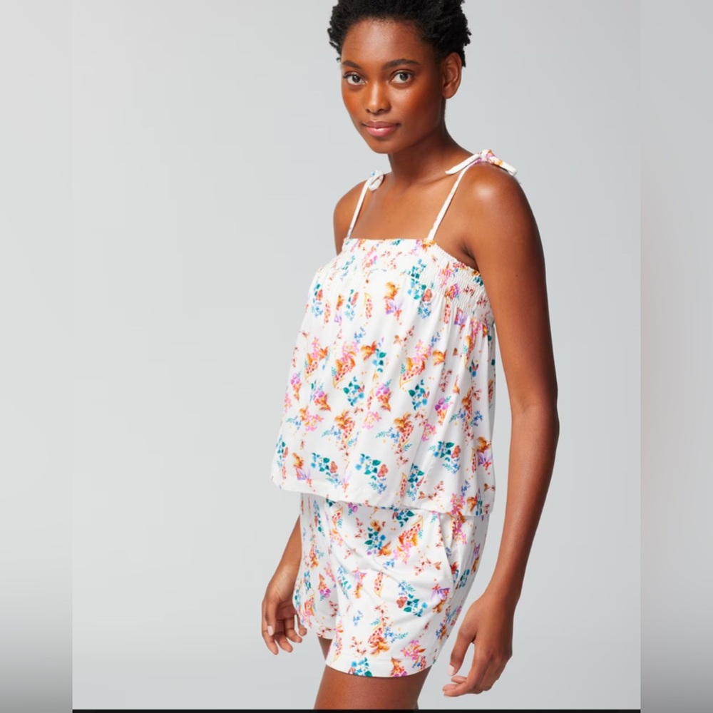 Soma Cool Nights Smocked Babydoll Tie Tank Top Shirt Floral Medium NEW W/TAG!